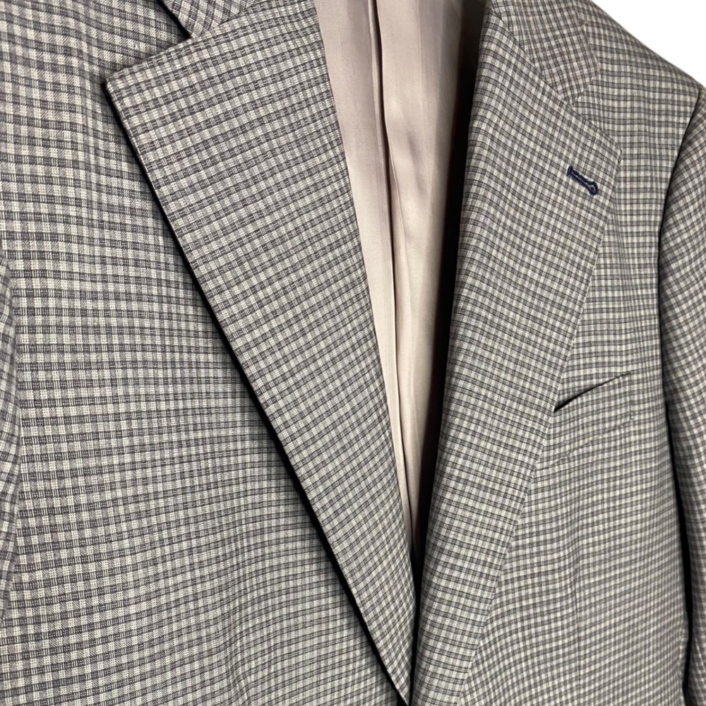 Indochino Mens 42R Grey Wool Micro Check Micro Check Two Button Blazer Jacket